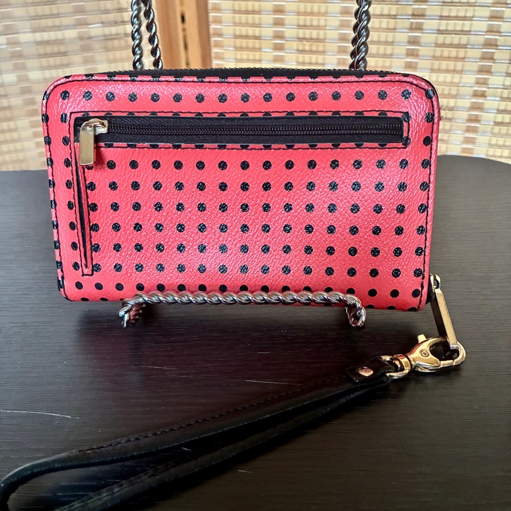Fossil Leather Wallet Wristlet in Pink and Black Polka Dots - Picture 3 of 9